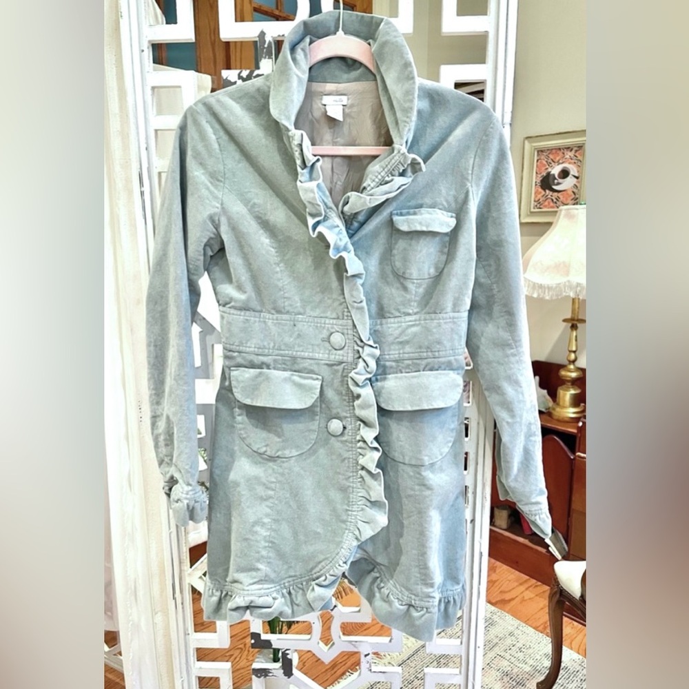 Anthropologie Light Blue Ruffled Pea Coat
